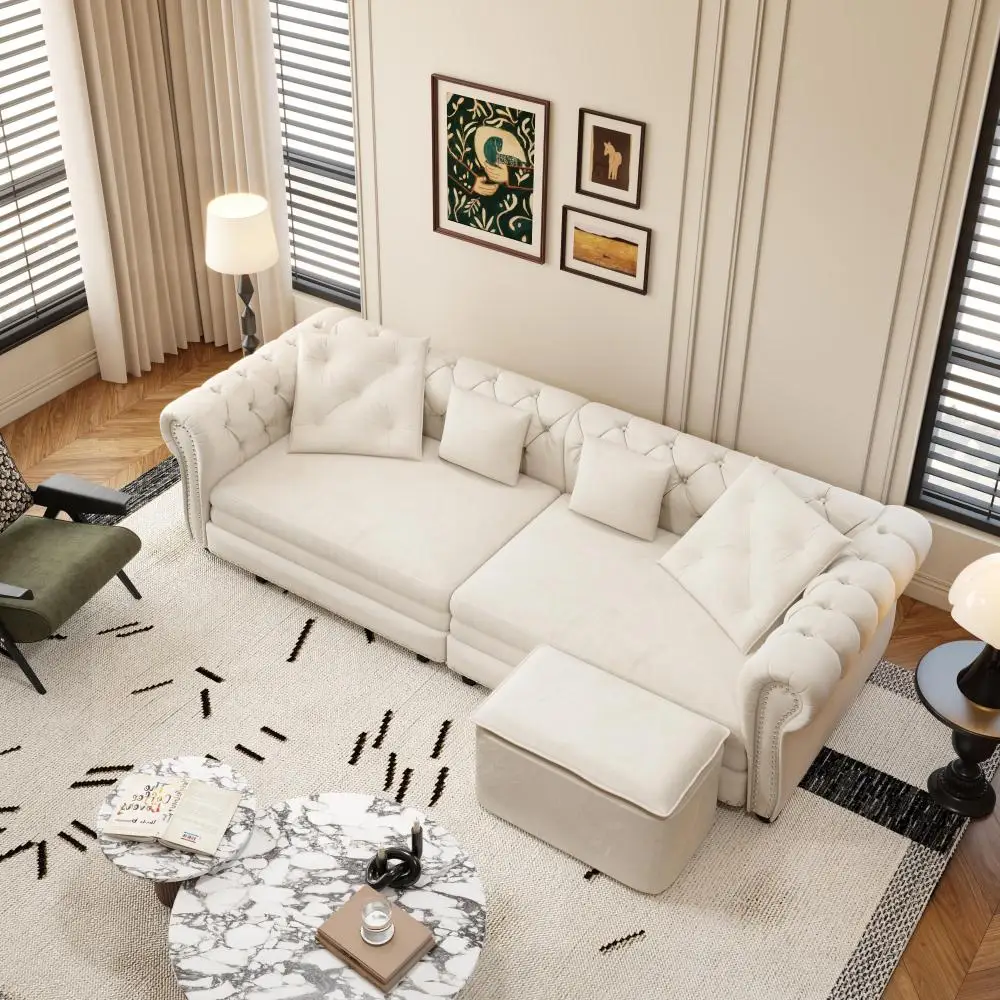 

Chesterfield Sofa,89" 3-in-1 Pull-Out Sofa Bed,King Size Sofa Bed,Velvet 3-Seater Sofa with Movable Ottoman