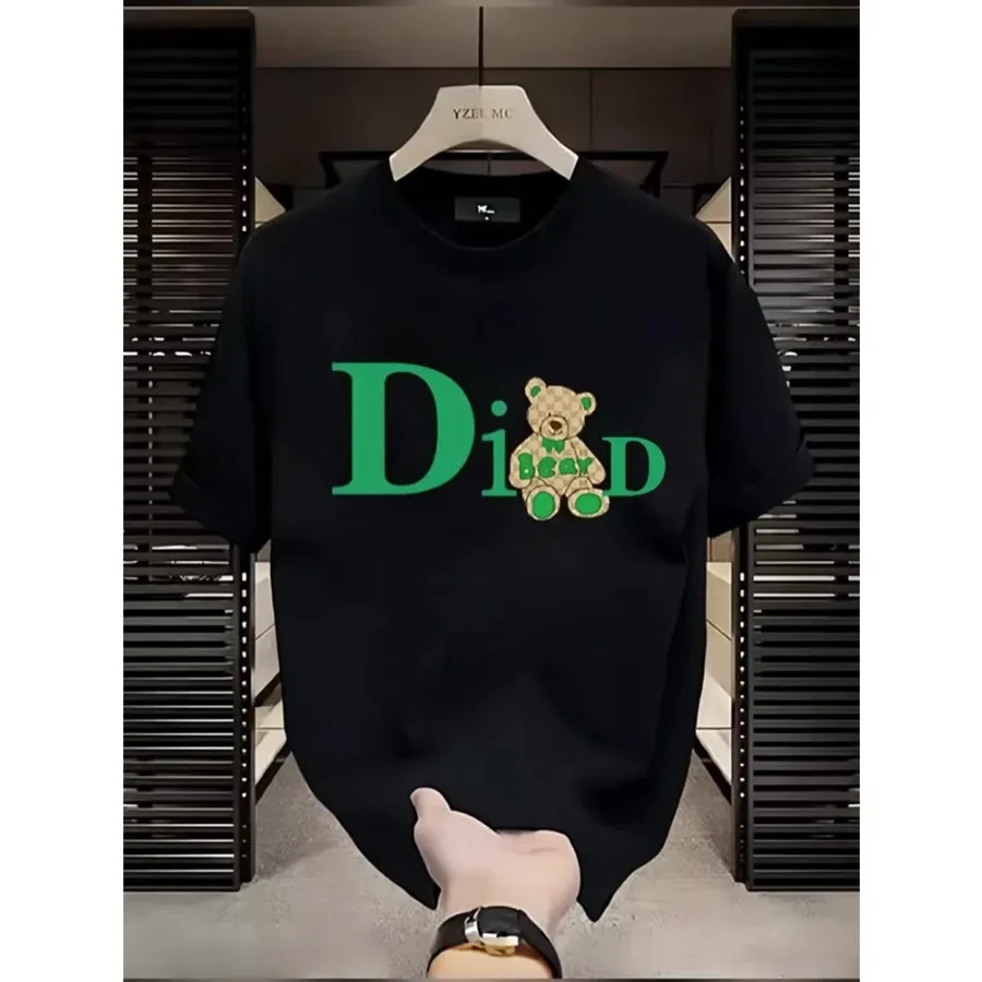 

2025This Summer Popular Bear Letter Print Round Neck High Quality Cotton Comfortable T-Shirt for Men and WomenMotorcycle