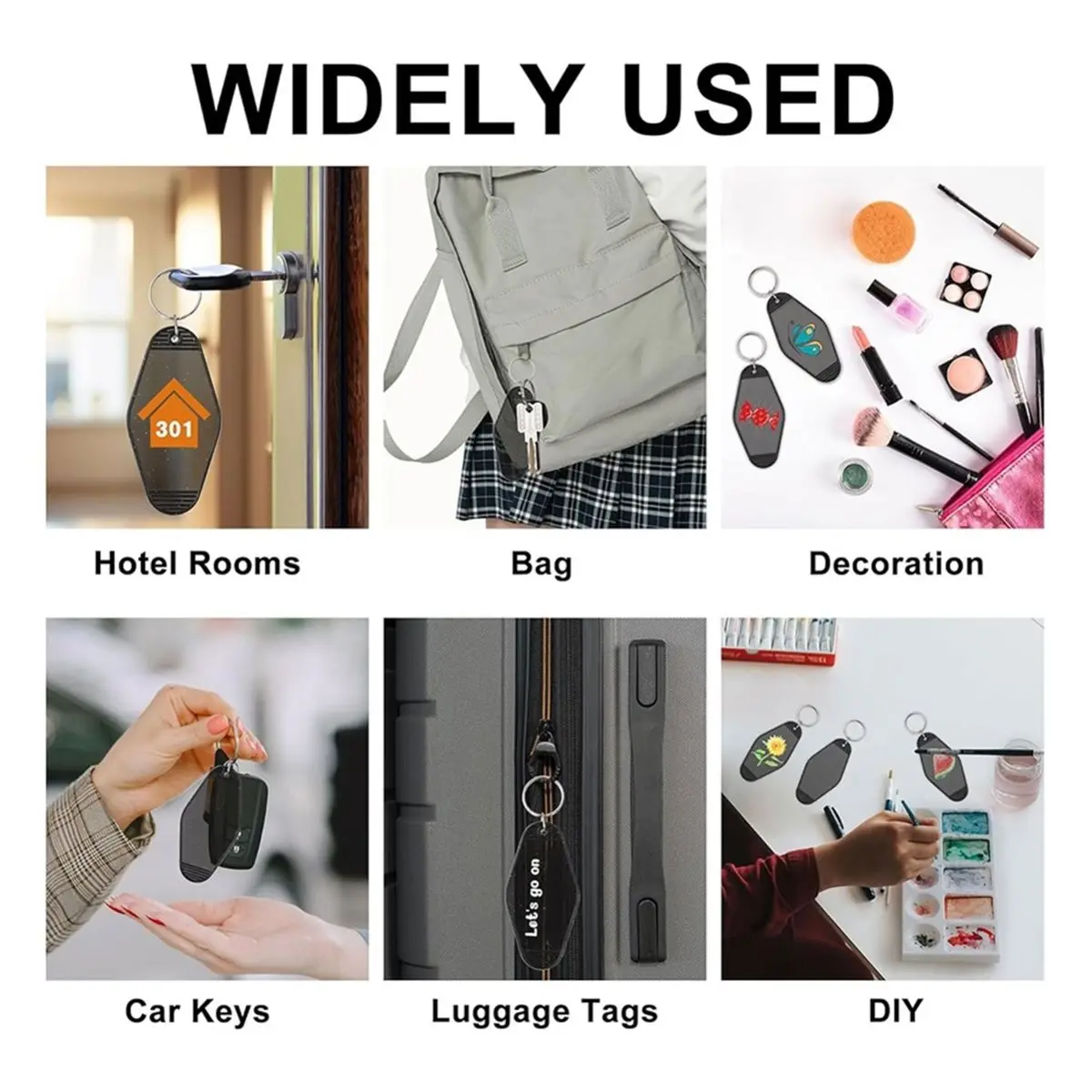 update. 50pcs Blank Motel Keychain Bulk with Rings, Black with Glitter Vintage Hotel Keychains for DIY Crafts