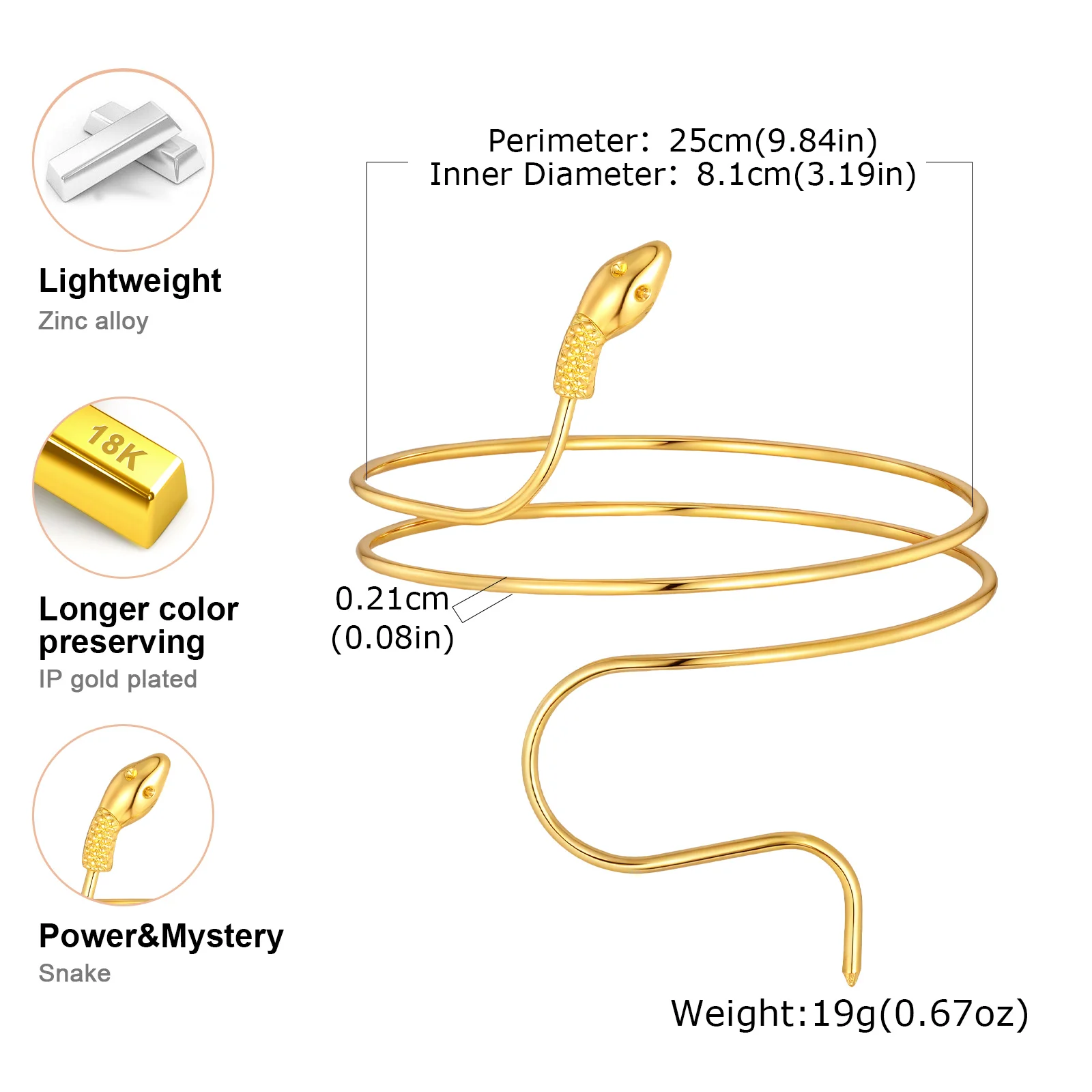 Oberarm-Armband für Damen, modischer, kreativer, spiralförmiger, verstellbarer Armband-Manschettenarmreif, luxuriöser ästhetischer Schmuck – Detail 11