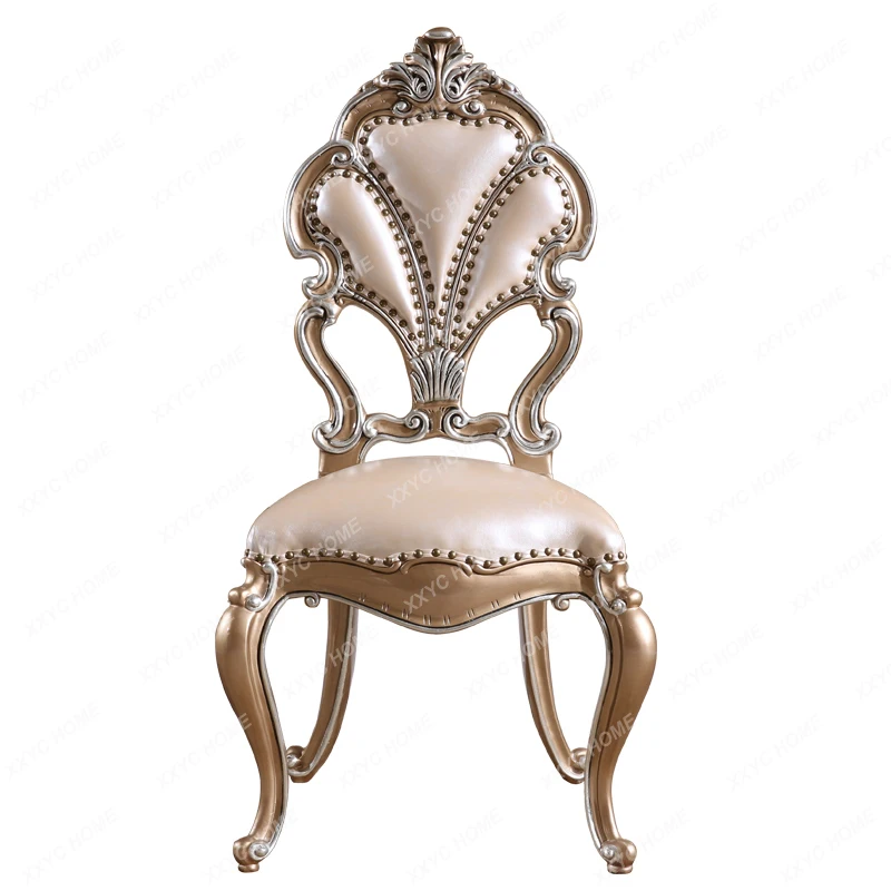 Court French Baroque Dining Chair High-End European Genuine Leather Furniture Wooden Lounge Chair Luxury Neoclassical