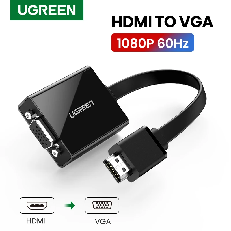 UGREEN Adapter HDMI do VGA dla PS4 konwerter męski na Famale 1080P Adapter HDMI VGA z gniazdem 3.5 dla TV, pudełko PC HDMI do VGA