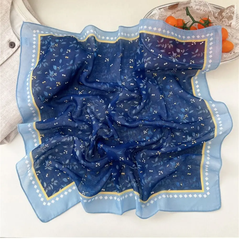 

Cashew Small Square Scarf Flower Floral Cotton Linen Print Scarves Scarf Hair Band Blue White Square Handkerchief