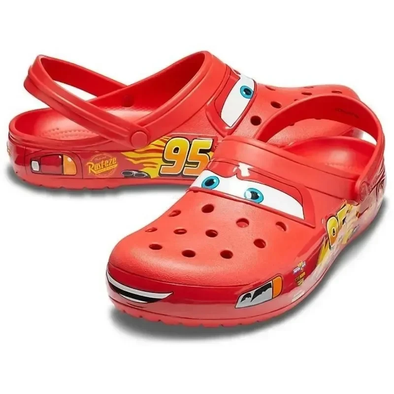 Aoger Disney Lightning Mcqueen Pixar Crocs Outdoor beach slippers Cute Cartoon anime Pool anti slip Crocs No95 car slippersshoes