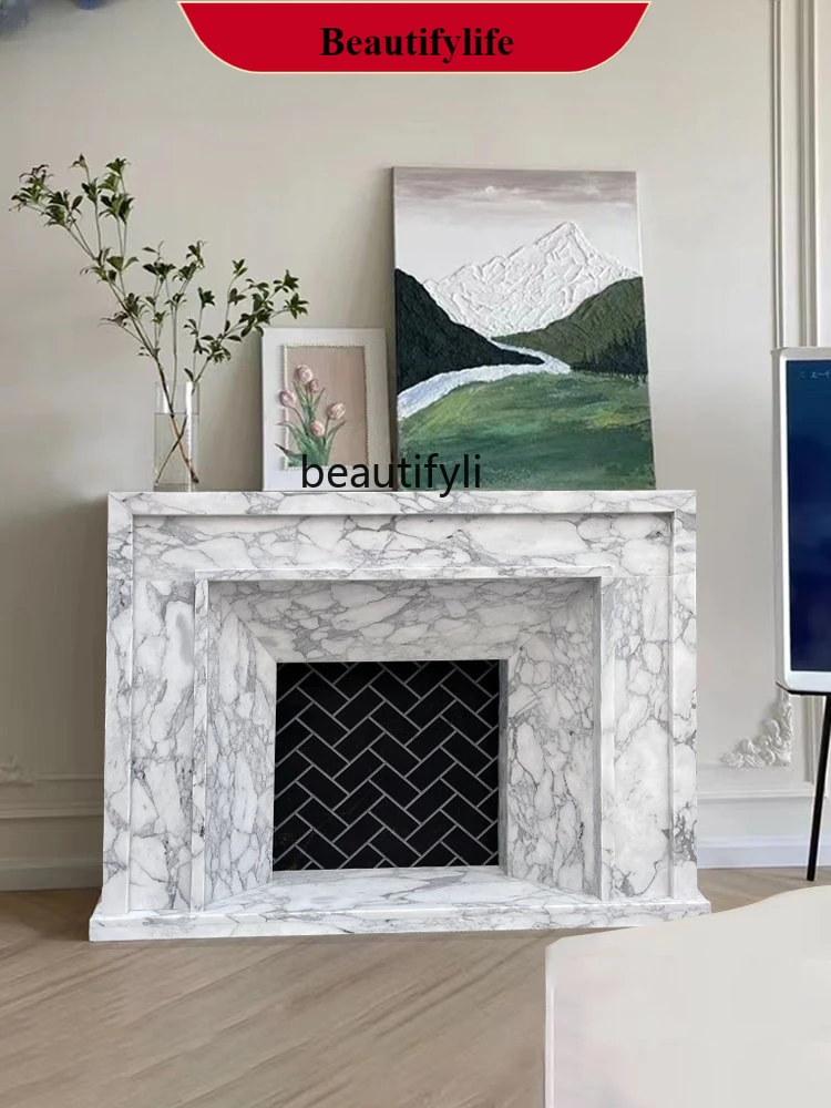 D071  Marble Fireplace French Style American Hallway Curio Cabinet Arabescato White Marble Material Fireplace Mantel