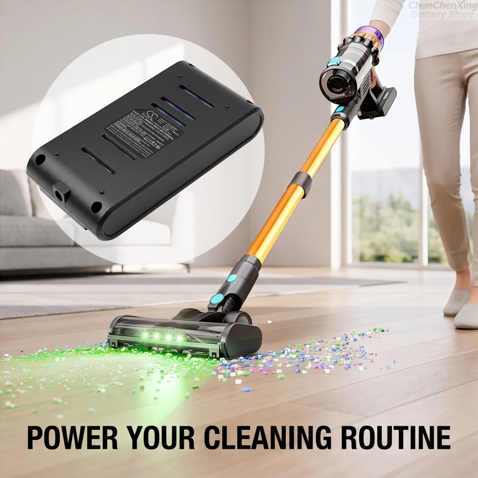 Cameron Sino 29.6V 2200mAh Replacement Battery for COTIAR V22 650W Cordless Vacuum Cleaner 55kPa Suction Power Brushless Vacuum