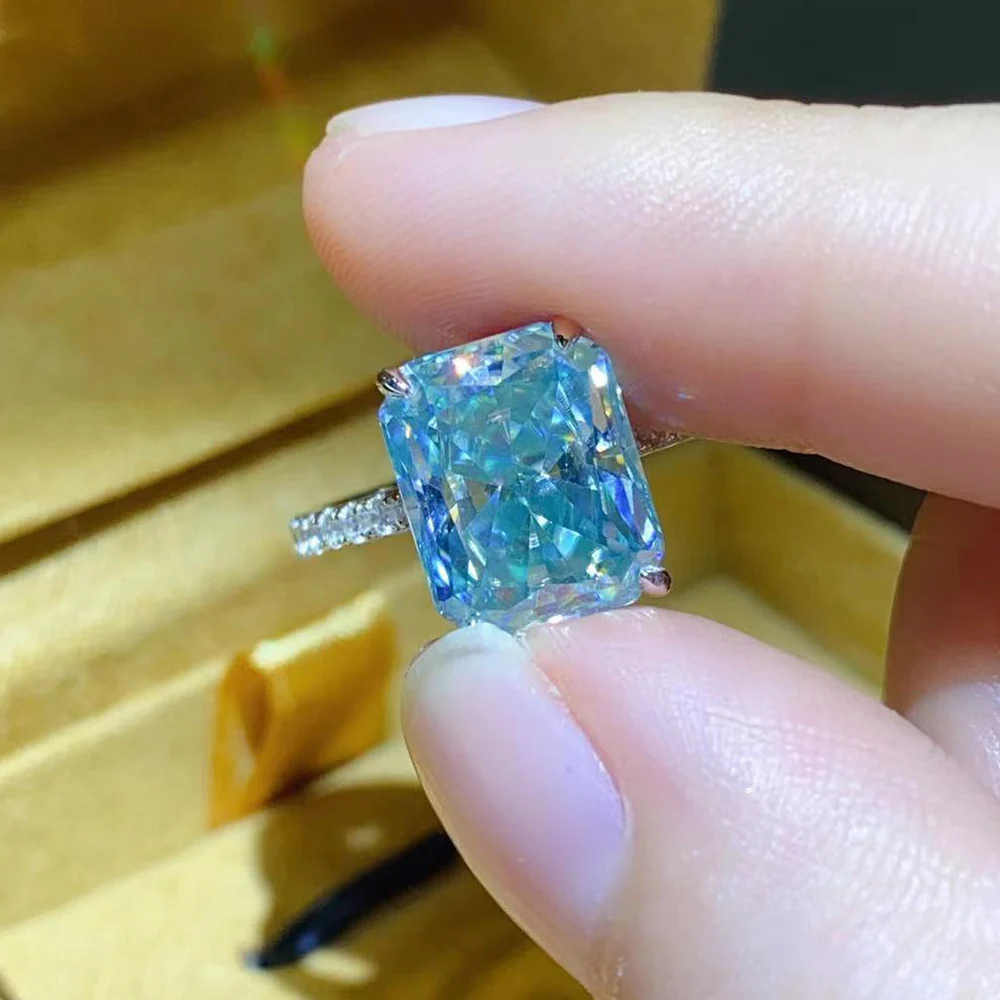 Luomansi 2CT 3CT 5 Carat Baguette Sky Blue Moissanite Ring 100% Diamond Tested - S925 Silver Women\'s Jewelry Party Favor