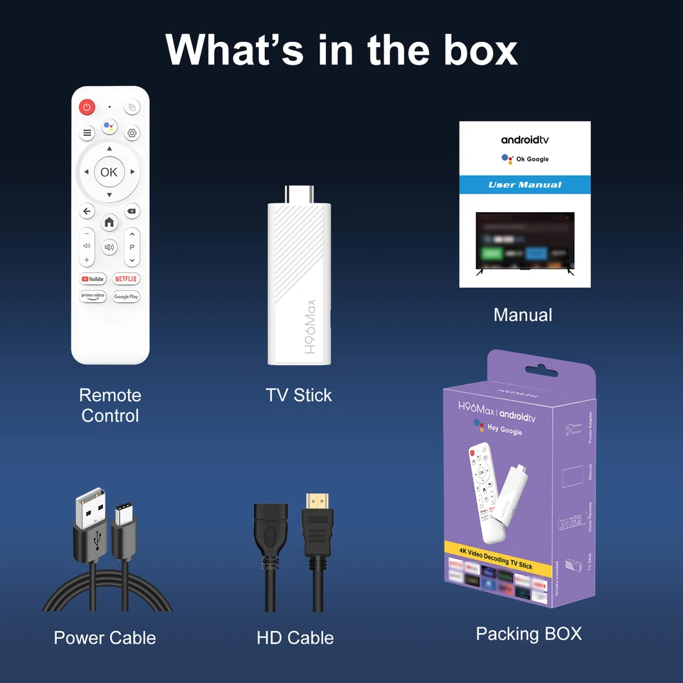 TV Stick Android H96 Max H313 con asistente de voz de Google, TV Box Wifi6 BT5.0 Ultra HD 4K Streaming TV Stick 2GB 16GB 6