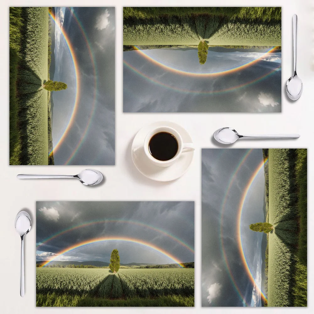 

Набор из 4 салфеток с спокойным пейзажным принтом, легко чистится, прямоугольник, 12×18 дюймов, идеально подходит для домашнего декора и праздников.