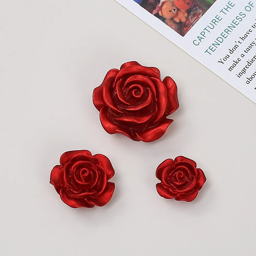 10pcs/lot Cute Resin Red Rose Flower Series Flatback Ornament Jewelry Making Manicure Hairwear Accessories
