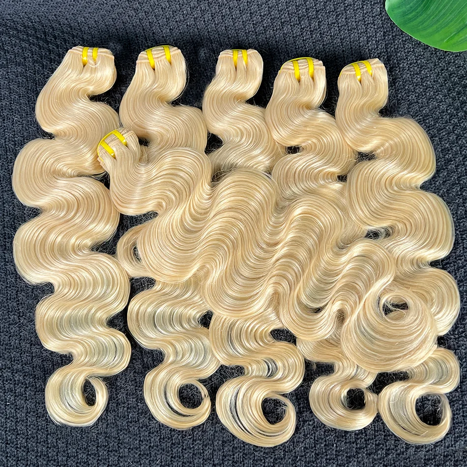 Объемная волна # 613 Светлые пучки человеческих волос с двойным утком, вьетнамские волнистые 100% необработанные девственные волосы, плетение, наращивание, предложение