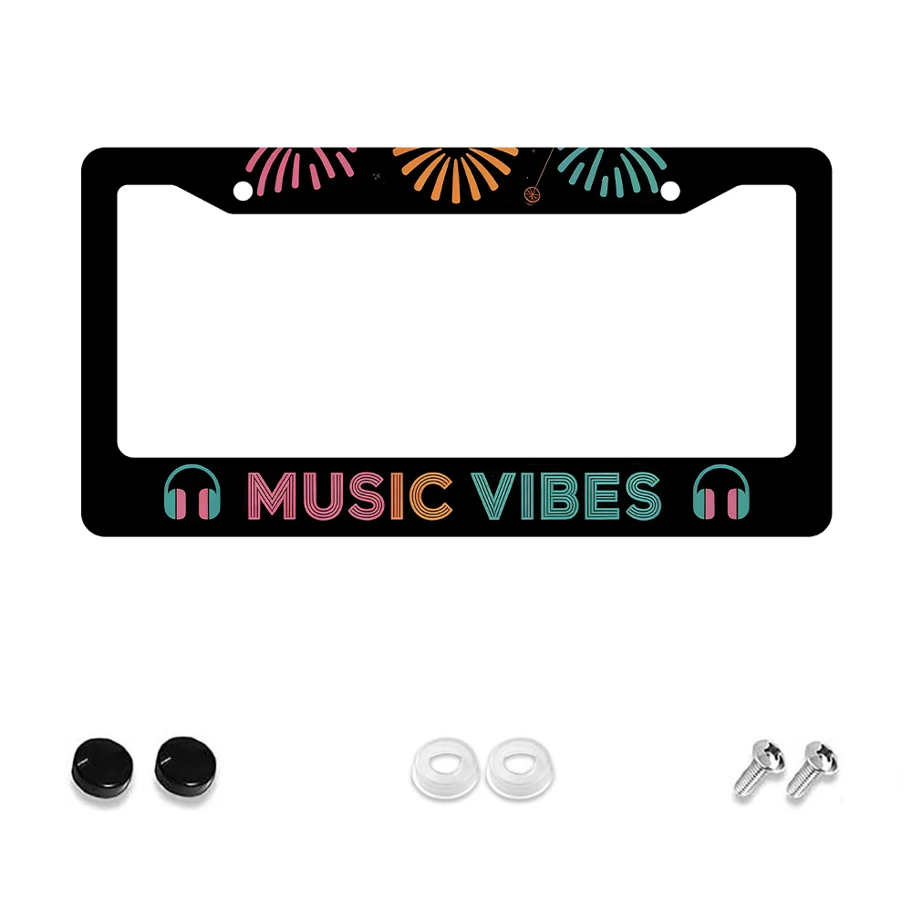 

1pc Colorful Music Vibes Pattern 2 Hole License Plate Frame, Aluminum Material, 6x12 Inches, with Screw Kit, Retro Novelty Car