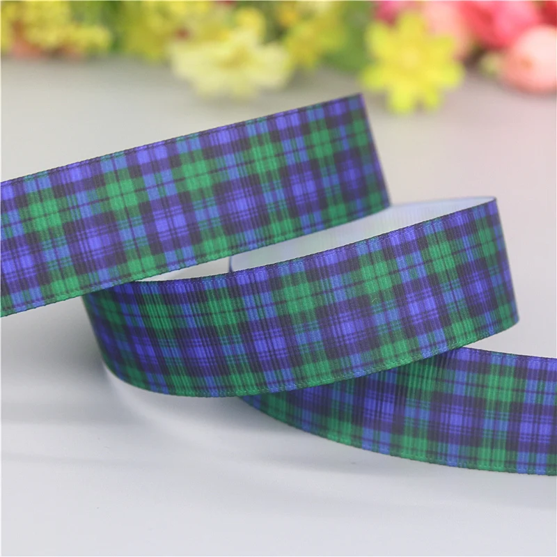 DHK 7/8\'\' 5yards Plaid Grid Printed Grosgrain Ribbon Accessories Material Headwear Decoration DIY Sewing Craft E2093