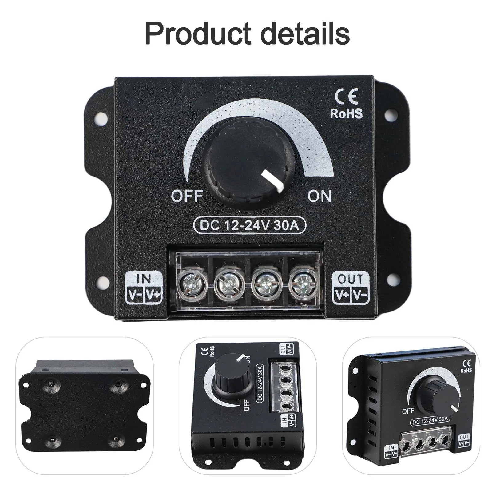 Aluminum Housing Switch Brightness Regulator Switch Screw-in Terminals Adjustable Brightness DC 12V-24V Compatible