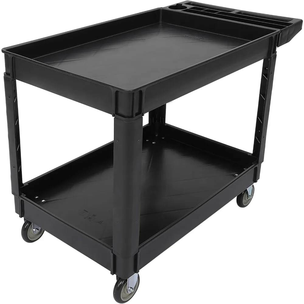 

Сервисная тележка с 2 полками на колесах с ручкой для хранения, вместимость 500 фунтов для склад, транспортировка промышленных настроек