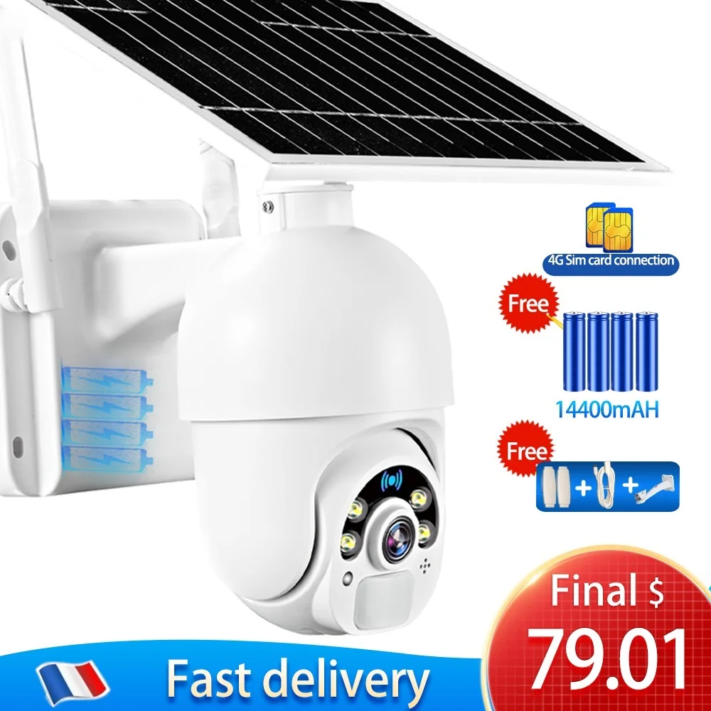 New 4G Sim Card Camera Solar Panel CCTV 1080P WiFi Video Surveillance Cam Outdoor Security Protection Alarm Long Standby