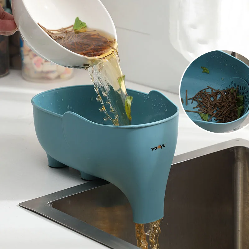 Elephant Shaped Multifunctional Kitchen Drain Basket - Durably Designed for Vegetable and Fruit Washing, Drain, and Storage