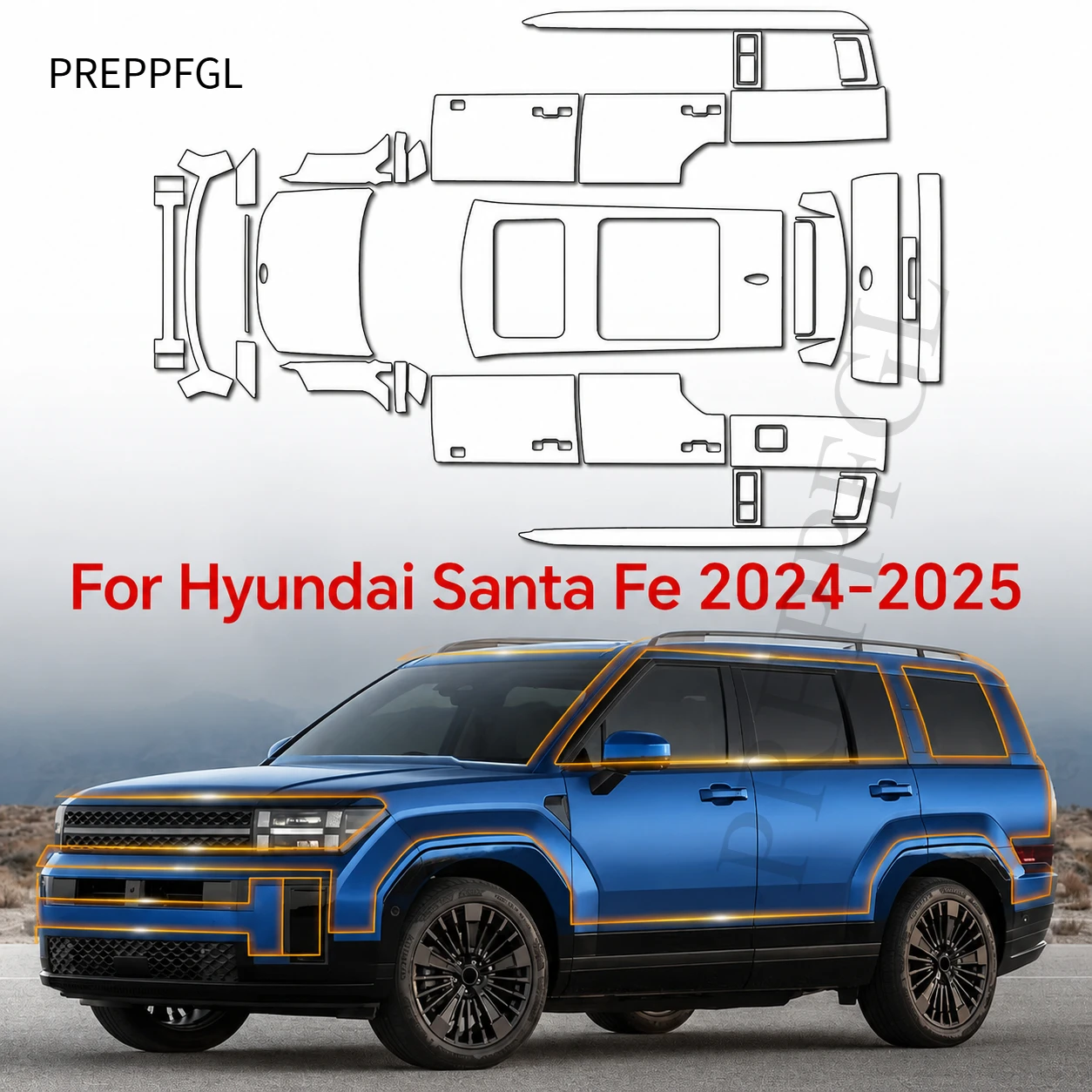 

For Hyundai Santa Fe 2024 2025 Car Paint Protection Film TPU Scratch Resistant Pre-cut PPF Clear Bra Decal Sticker Self-adhesive