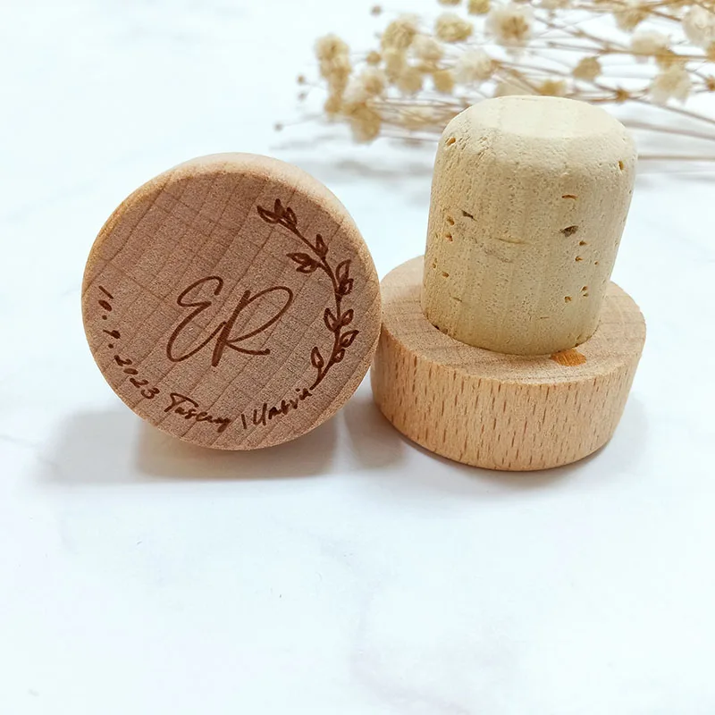 Plugue de garrafa de vinho personalizado, festa de casamento, presente de agradecimento em massa para convidados, cortiça personalizada, decoração de casamento, rolhas de madeira