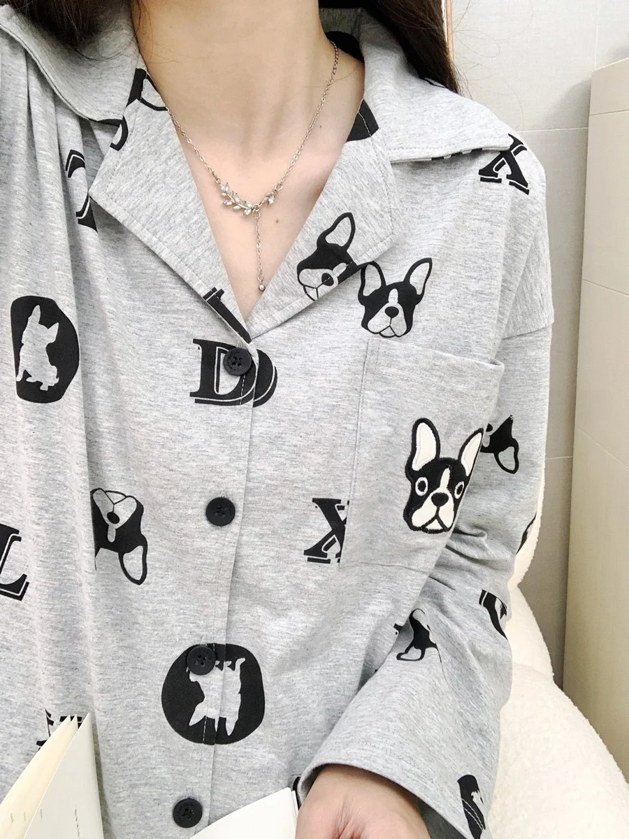 

Cotton Cartoon Couples Sleepwear Long Sleeve Long Pants Home Clothes Men's Style Cute Doggies Design Youth Size Autumn Use