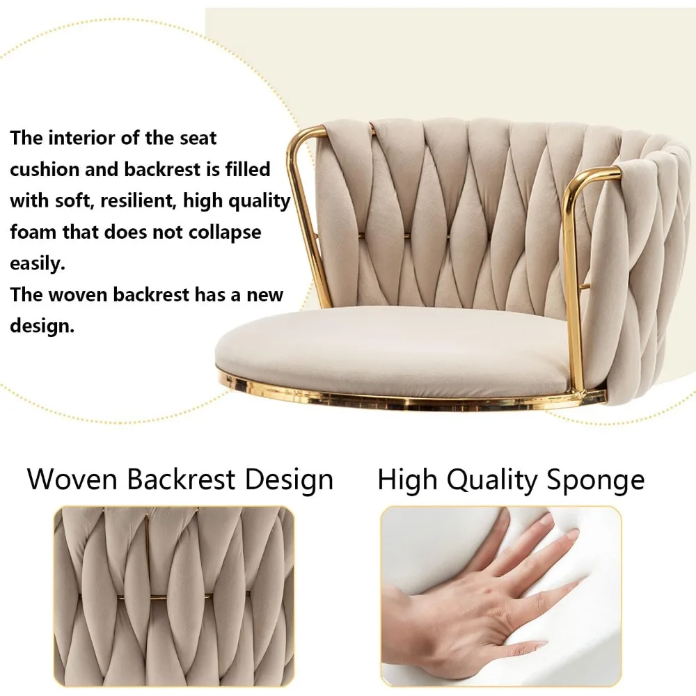 مجموعة مقاعد بار مخملية ذهبية مكونة من 6 قطع، مقاعد بارتفاع دوارة مع مسند ظهر، مقاعد بار منسوجة قابلة للتعديل #5