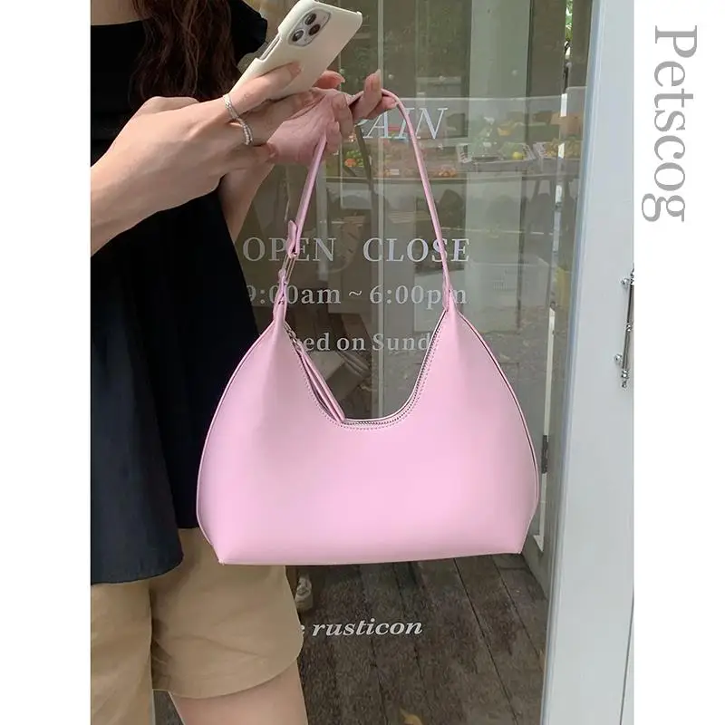 Luxury Fashion Women\'s Handbag Y2k Solid Color Half-moon Underarm Hobo Clutch Purse Korean Style Designer Shoulder Bags 2023