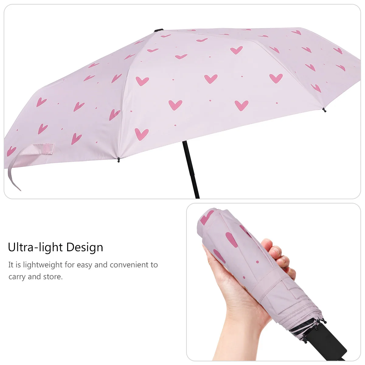 

Portable Foldable Sun Umbrella UV Rain Heart Pattern Travel Unisex Lightweight Parasol Anti UV Home Daily Use