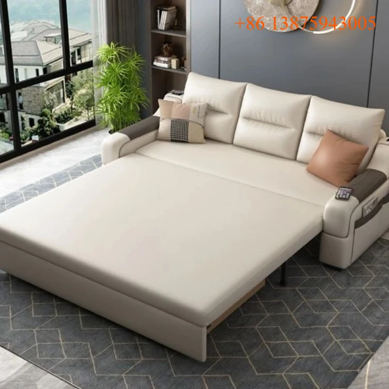 

Электрический раскладной кожаный диван-кровать для малогабаритных квартир, многофункциональный, с функцией хранения, в стиле легкой роскоши.