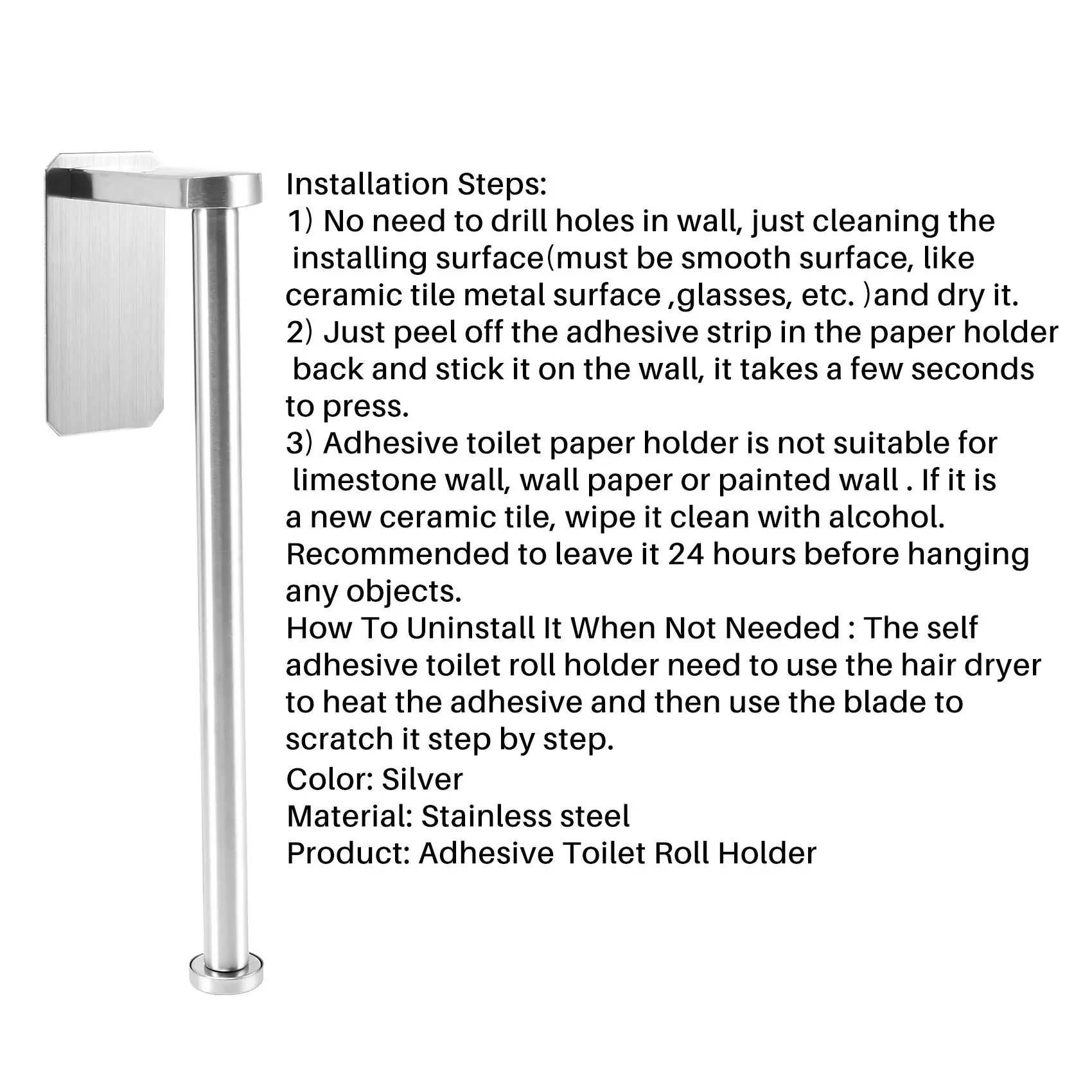 

VEHO-Kitchen Roll Paper Self Adhesive Wall Mount Toilet Paper Holder Stainless Steel Bathroom Tissue Towel Accessories Rack Hold