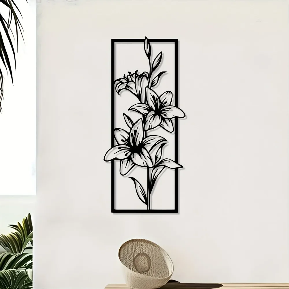 CIFBUY Metal Wall Art Retro Lily Flower Iron Decor Modern Indoor Outdoor Home Hanging Ornament Gift Sign