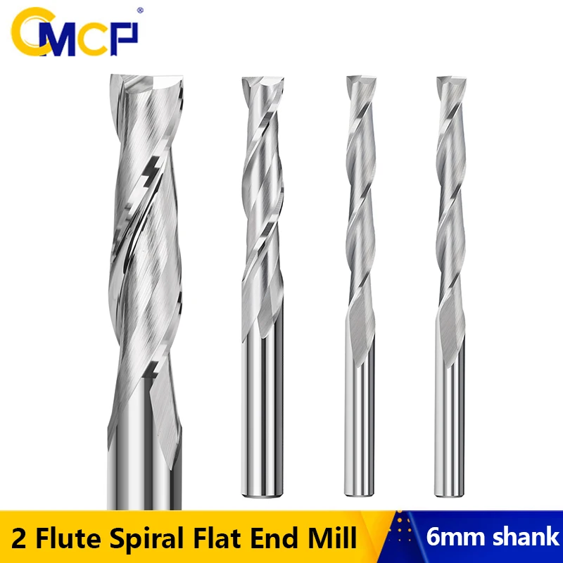 

CMCP Flat End Mill 6mm Shank 2 Flute Spiral Milling Cutter CNC Router Bit Wood Engraving Bit Carbide End Mill