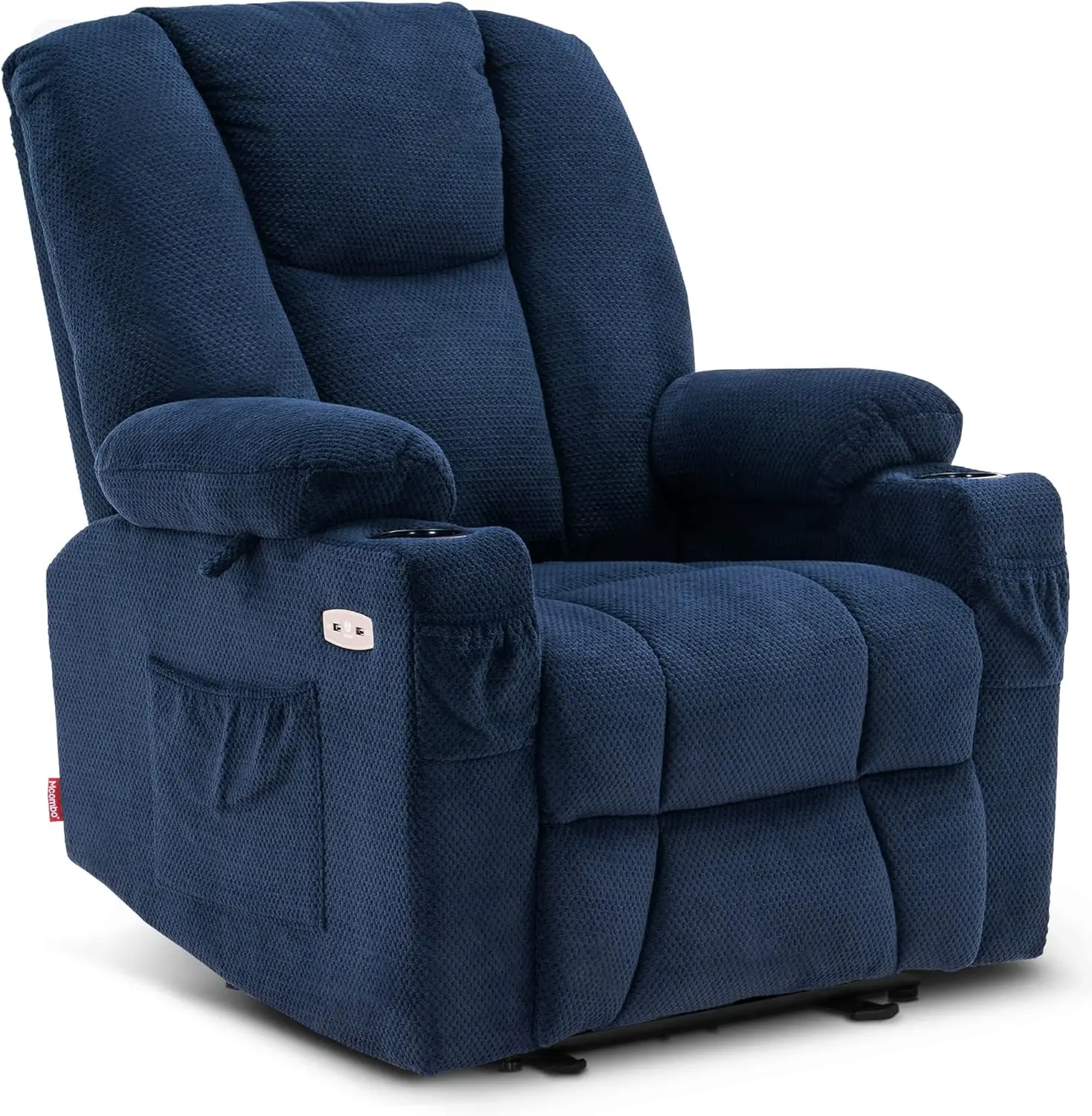 Fabric Electric Power Recliner Chair with Heat and Massage Cup Holders USB Charge Ports Extended Footrest Cloth Power