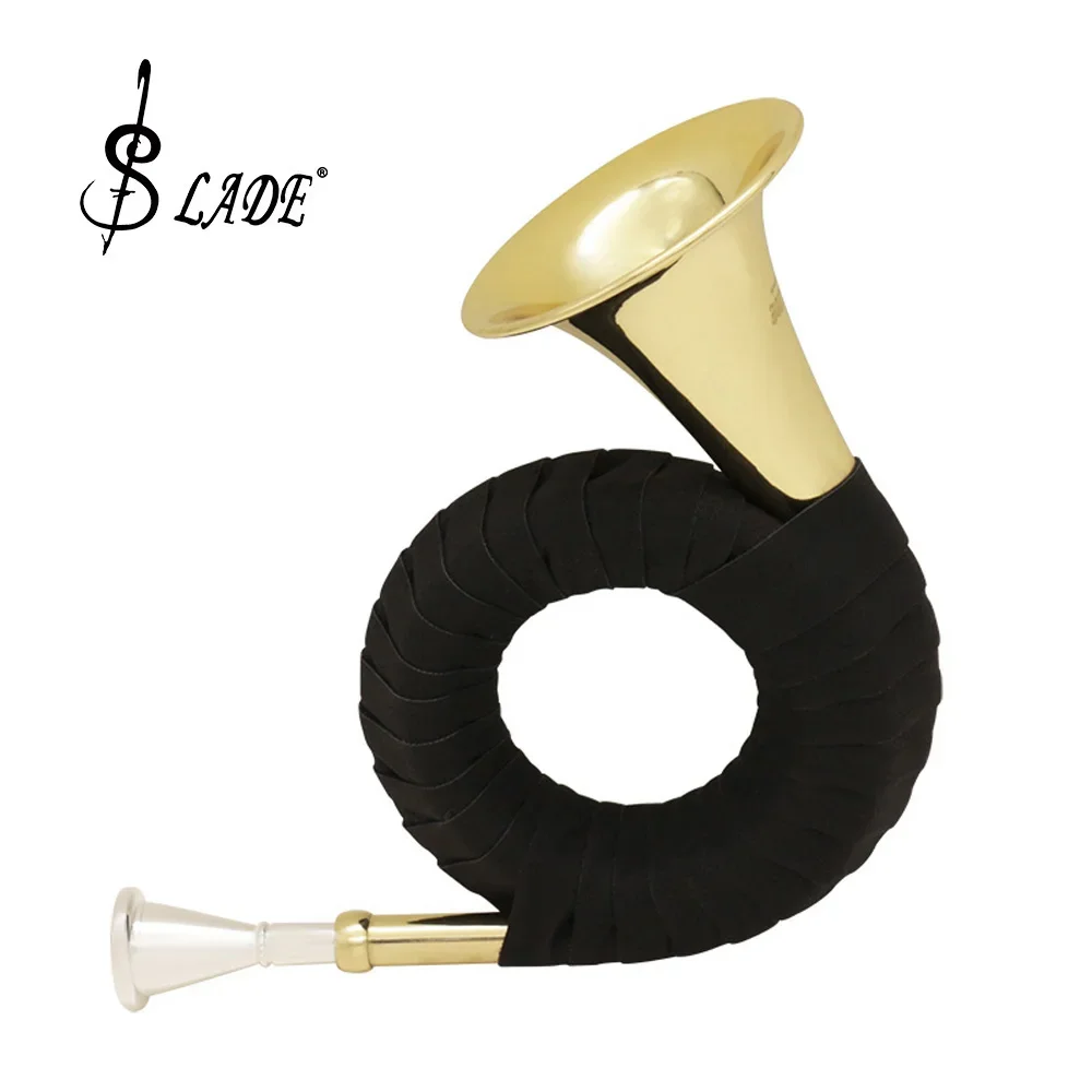 SLADE Bb Hunting Horn Gold Plated Brass Hunting Horn Trumpet Professional Wind Musical Instruments With Carry Bag Cleaning Cloth