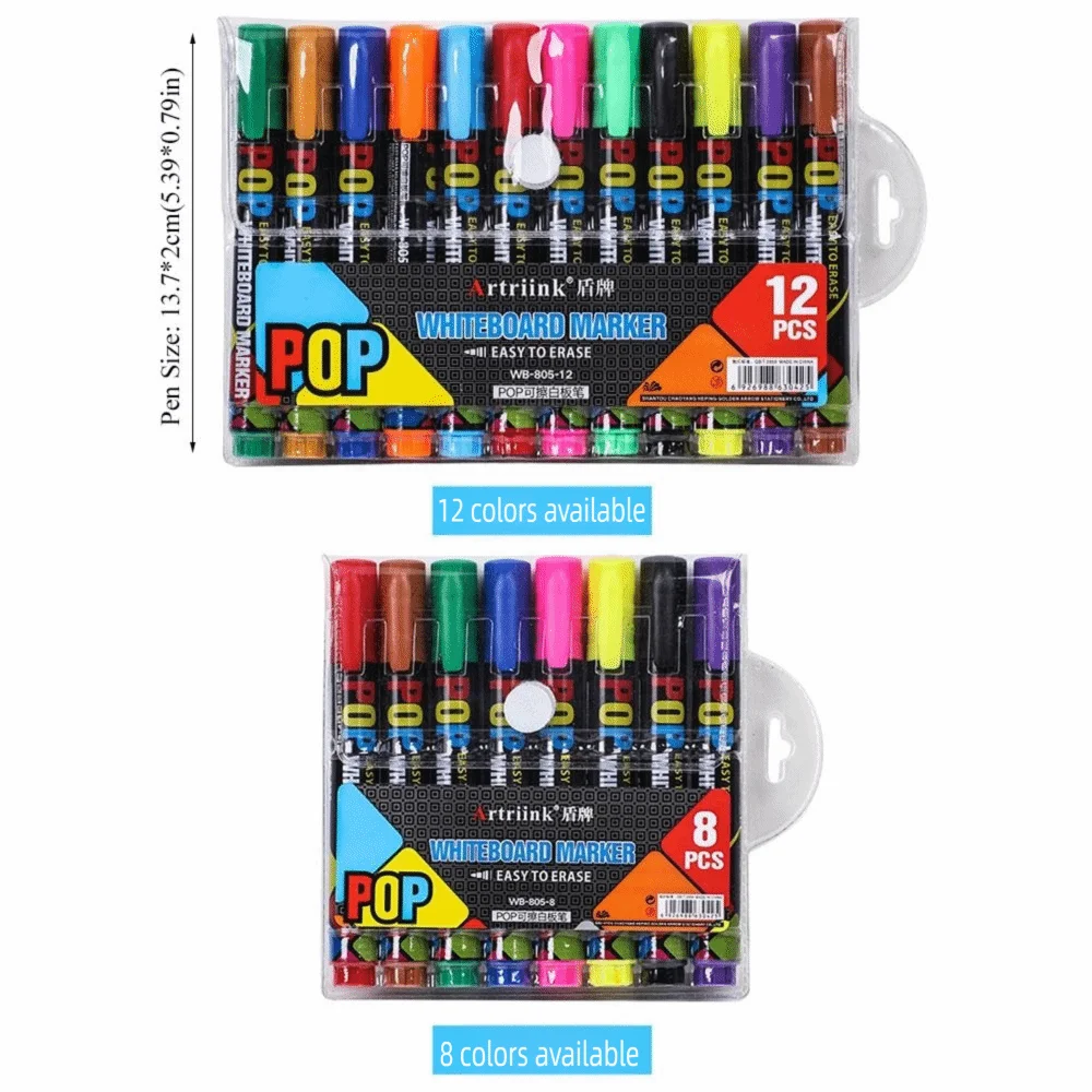 8/12 Colors Whiteboard Markers Erasable Refillable Whiteboard Marker Set Doodle Board Chalk Marker Pen