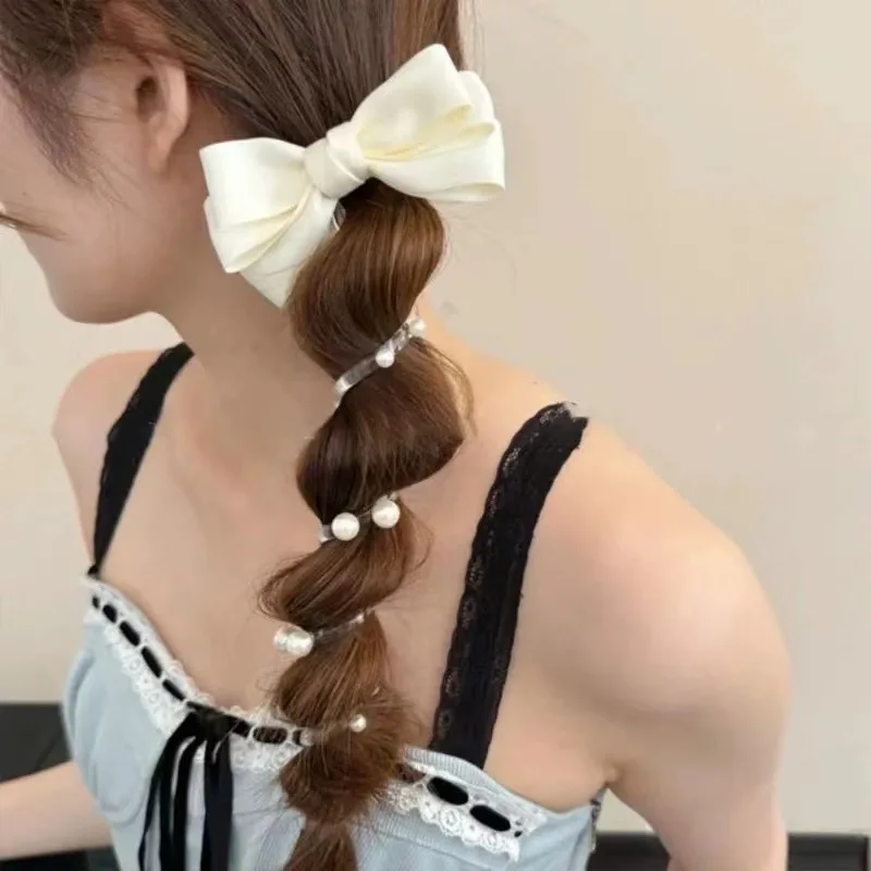 2024 New Bowknot Bead Phone Line Hair Loop Female Bubble Braid Divine Weapon Fried Dough Twists Braid Head Rope Horsetail