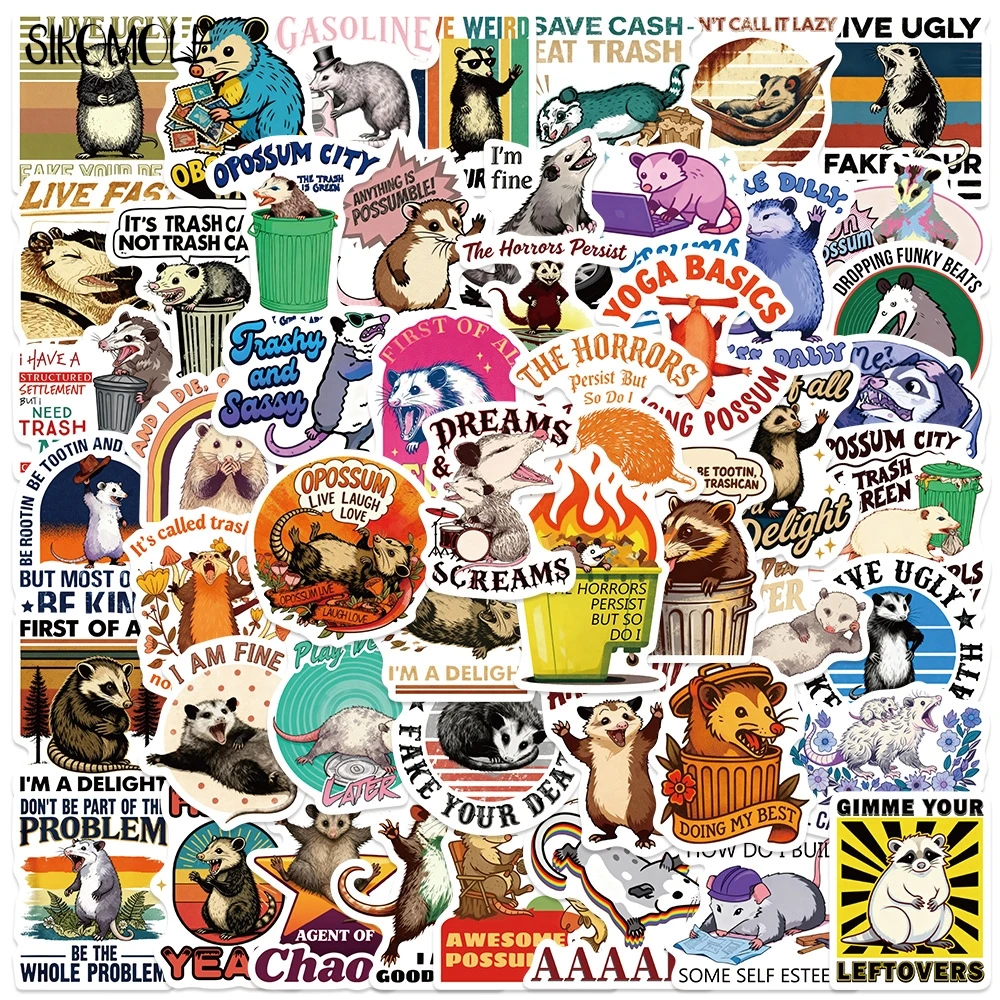 10/50PCS Funny Cartoon Possum Animal Stickers Aesthetic Decals DIY Toys Guitar Bicycle Laptop Luggage Car Graffiti Kids Sticker