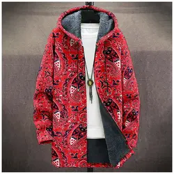 Youthful Funny Full color flowers 3D Print Winter Long Sleeve Hoodies Zipper Jacket Men Fleece Long style Outerwear Warm Coats