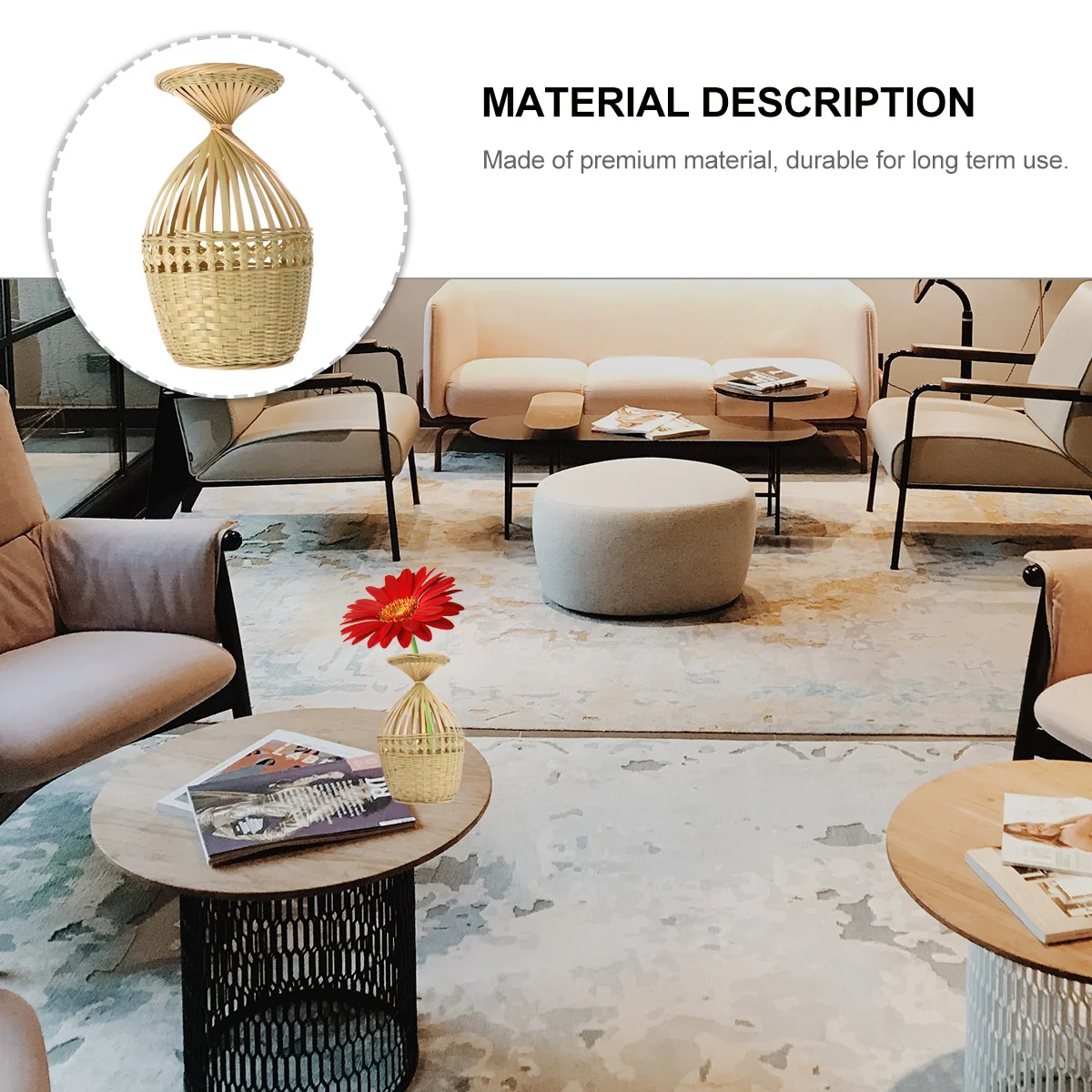 

1Pcs Handmade Bamboo Woven Vase Creative Plant Container Fresh Colors Environmental Safe Home Office Bamboo Flowerpot