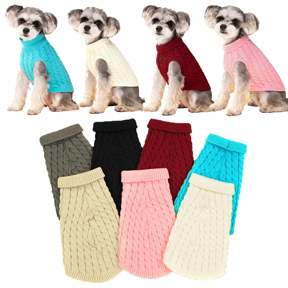 Weicher Winter-Strickpullover für Hunde für kleine und mittelgroße Hunde, warme Welpenkleidung, Rollkragenpullover, solider Haustierpullover, Schnauzer, Bulldoggenjacke