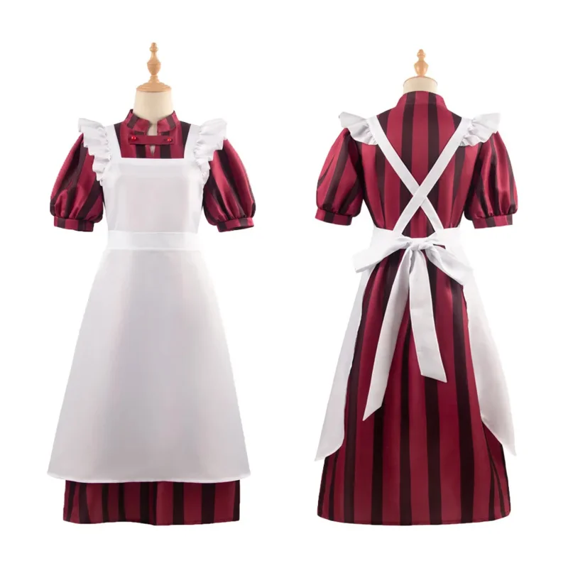 

Anime Movie The Boy and The Heron Kiriko Cosplay Costume Maid Striped Dress Full Set for Adult Halloween Carnival Party Roleplay