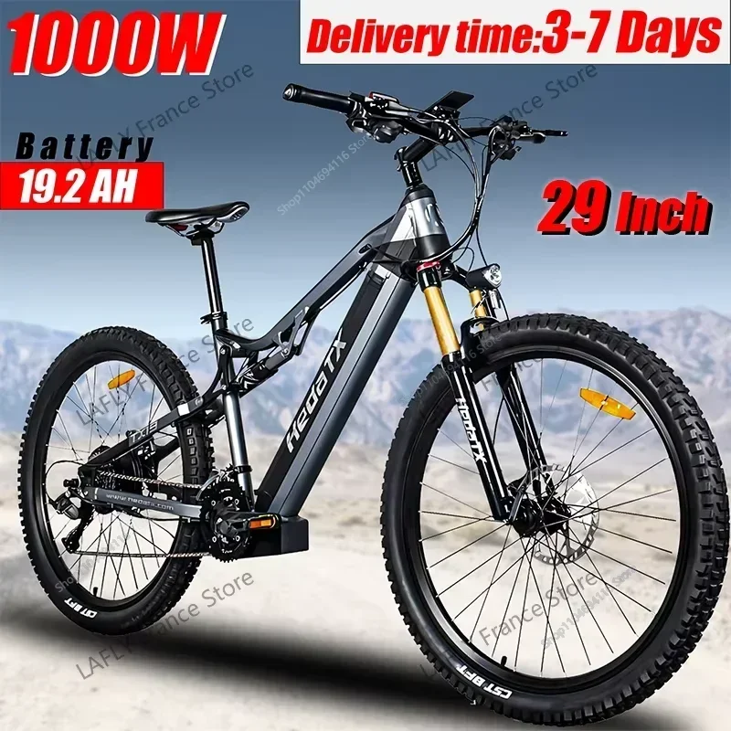2025 New HEDA TX19 29Inch Speed sensor Electric Bicycle 1000W 48V19.2AH Hydraulic Brake Ebike with Full Suspension  27 Speed