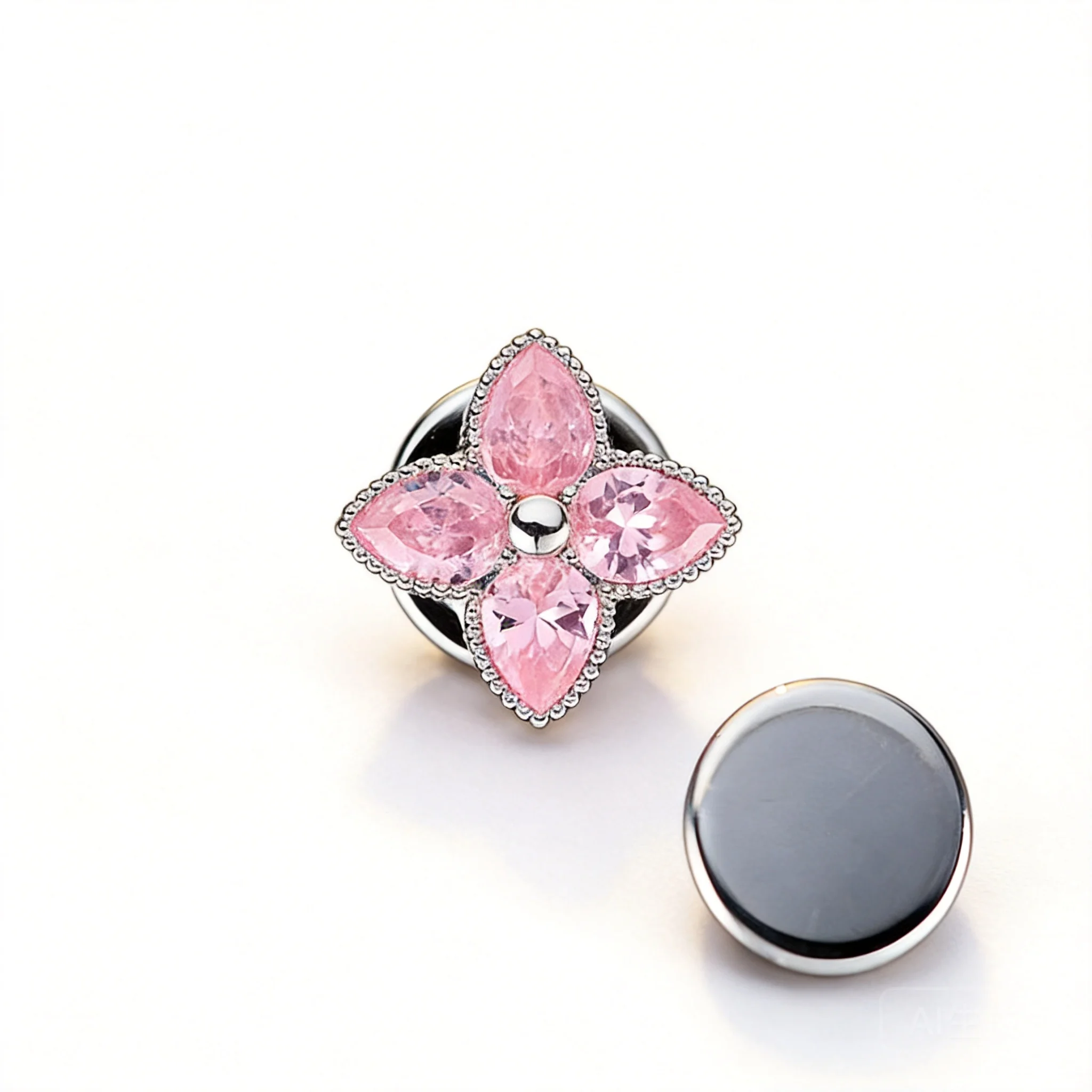 

Chinese Style Lucky Four Leaf Clover Pink Zircon Magnetic Brooch Seamless Anti Exposure Neckline Fixing Pin Elegant Light Luxury