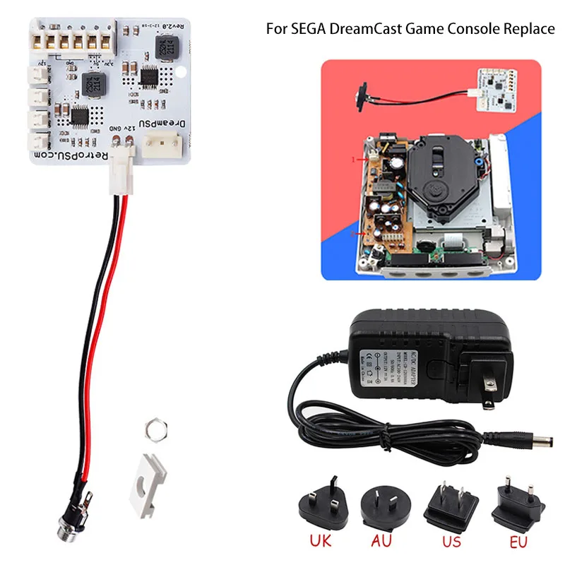 For SEGA All DreamCast Game Console Rev2.0 Dream PSU 12V Power Supply Board + Power Plug Adapte For Dream PSU Replacement Parts