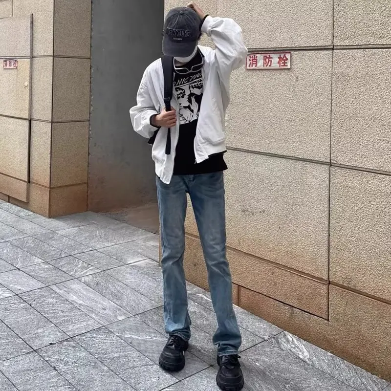 Hong Kong-Style Niche Men's Summer Personalized Letter Jeans Hip-Hop Ins Trendy High-Street Cool Stylish Long Pants