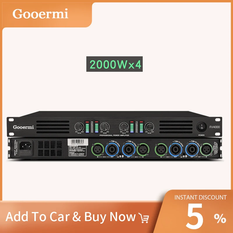 Gooermi FV4000 Professional 4 Channal Digital Power Amplifier With Power Switch Volume Knob For Home Karaoke