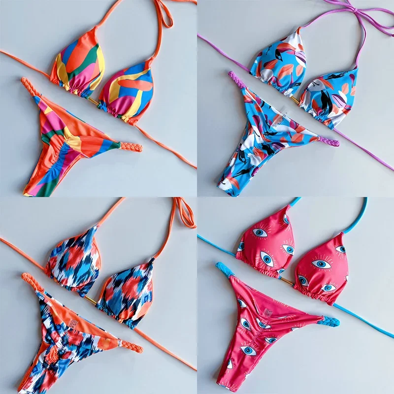 QINJOYER Women Print Swimwear Two Pieces Swimsuit Bathing Suit 2023 String Bikini Set Sexy Biquini Women Beach Wear Swim Suit