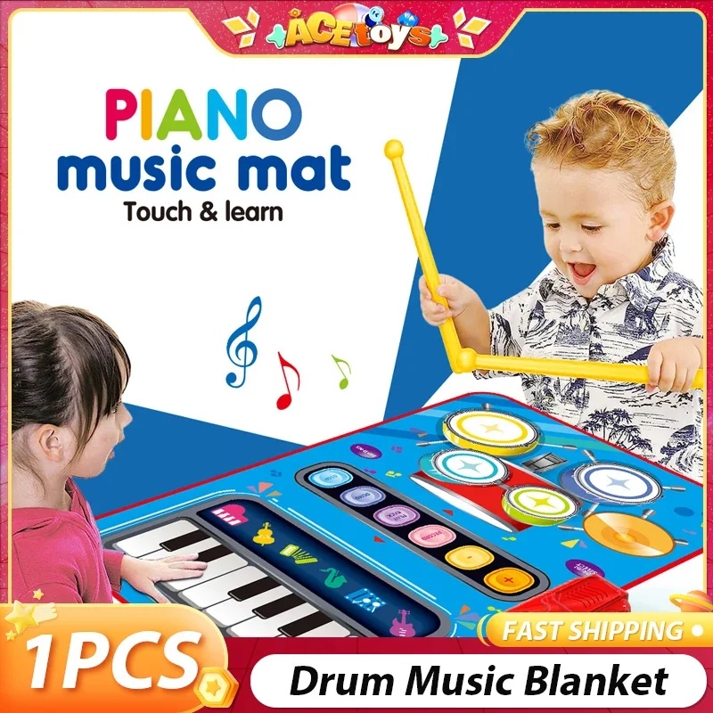 2-em-1 tambor música cobertor toque e leam ssge à prova dwaterproof água cedo educacional tambor piano almofada do bebê música esteira brinquedo