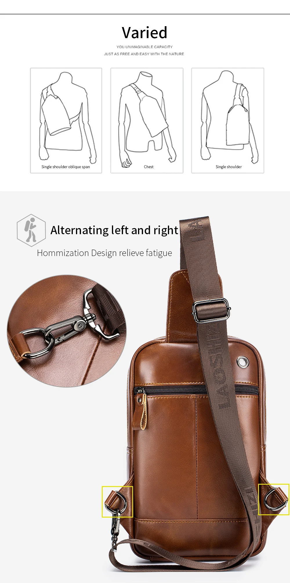 Steel Lion Herren-Brusttasche aus echtem Leder, großes Fassungsvermögen, vorne, Kartensteckplatz, Stifthalter, Tablet-Hülle, einzelne Schulter-Crossbody-Tasche – Detail 4