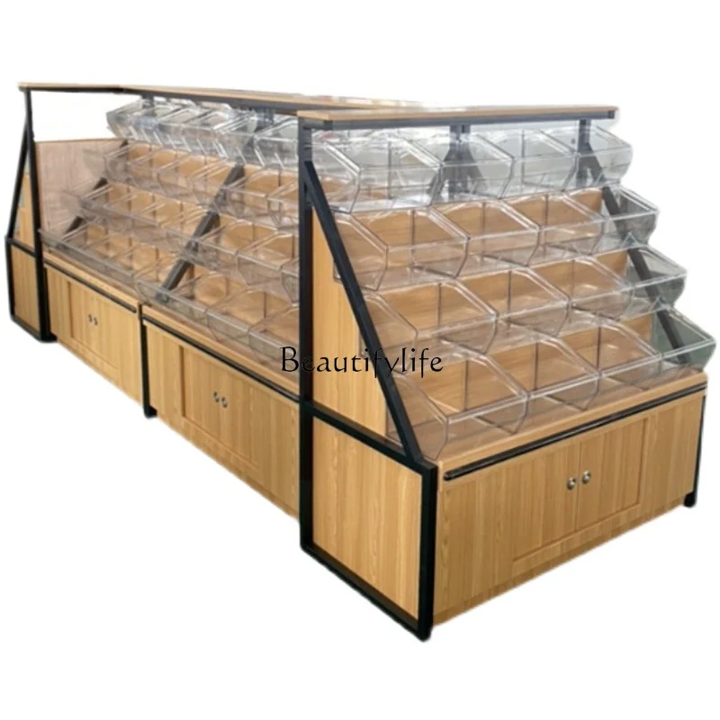Supermarket wooden four-layer dried fruit candy jelly loose scale biscuits bread shelf