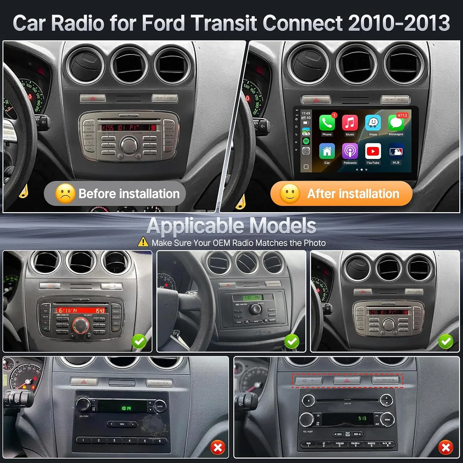 Linux Car Radio Stereo for Ford Transit Connect 2010 2011 2012 2013 Wireless Carplay Android Auto, Fast Boot 10.1